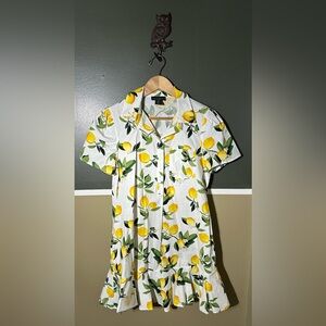 Cynthia Rowley White Lemon Print Button Down Dress